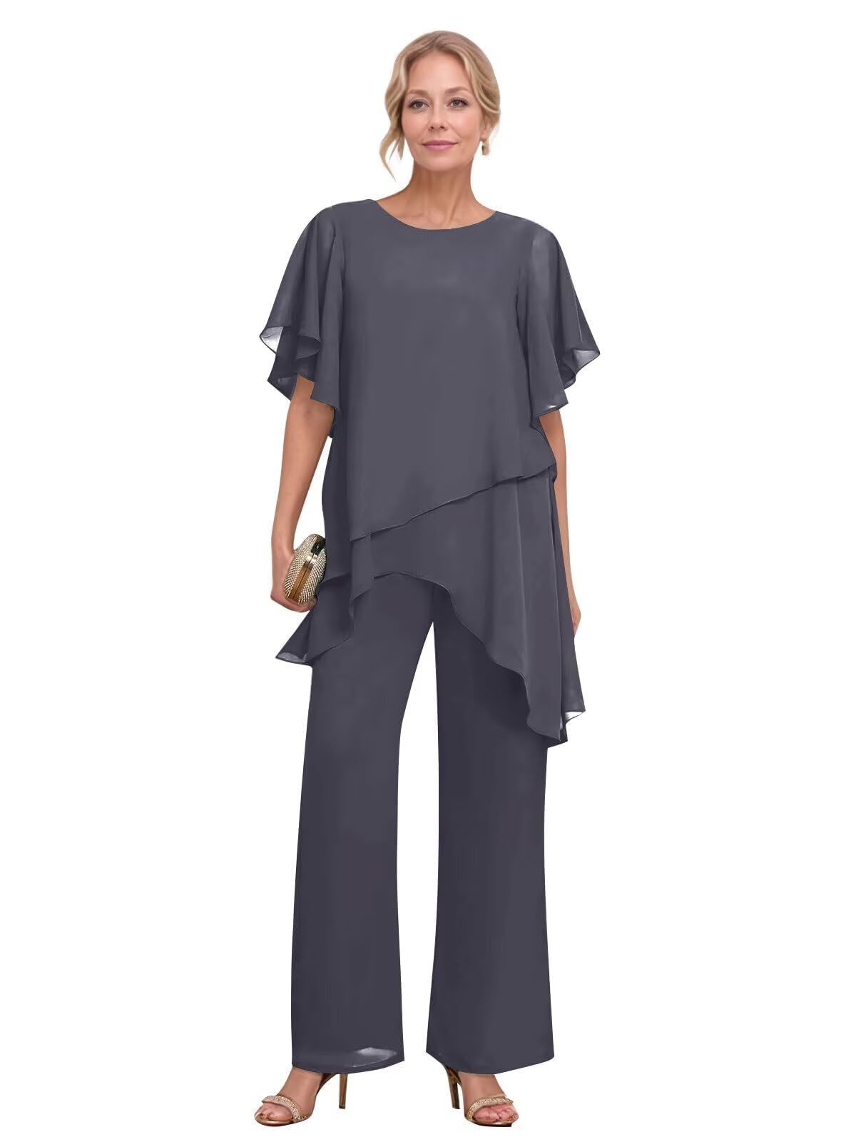 Hosenanzug Damen Festlich Elegant 2 Teiler - Chiffon Mutter Der Braut Anzug Brautmutter Hosen Set Für Hochzeiten
