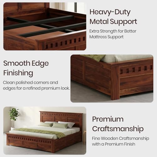 Image of WOODLAB Sheesham Wood Kuber King Size Bed with Box Storage for Home and Living Room Wooden Double Bed Solid Wood Bedroom Furniture (Natural Finish)
