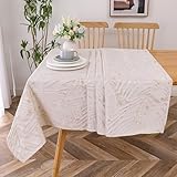 Majestic Giftware Polyester Tablecloths for Rectangle Tables | (70/220) - TC1382 Jacquard Leaves - Gold Hem Stitch Dining Table Cover | Decorative Washable Tablecloth for Kitchen & Dining