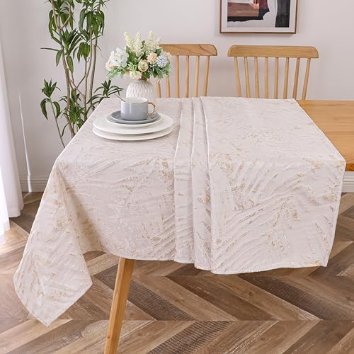 Majestic Giftware Polyester Tablecloths for Rectangle Tables | (70/144) - TC1382 Jacquard Leaves - Gold Hem Stitch Dining Table Cover | Decorative Washable Tablecloth for Kitchen & Dining by Majestic Giftware - Used condition - US$51.06