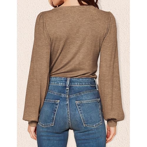 TcIFE Tops de Mujer otoño Casual Color sólido de Manga Larga con Cuello en V Camiseta Sexy Tops