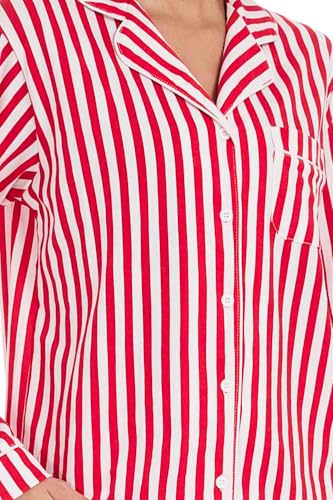 Image of LUBOT 100% Cotton Pajamas for Women 2 Piece PJ Set Button Down Long Sleeve Soft Comfy with Pockets Printed Patterned Sleepwear Loungewear (Red Stripe, XS)