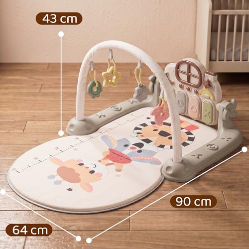 Image of Baybee 2 IN 1 Premium Play Gym for Babies I Baby Playing mat for Kids with Lights, Music & Hanging Toys I Portable Play Mat for New Born Baby with Growth Scale I Learning Baby Toys for 0 to 3 Year (Grey)