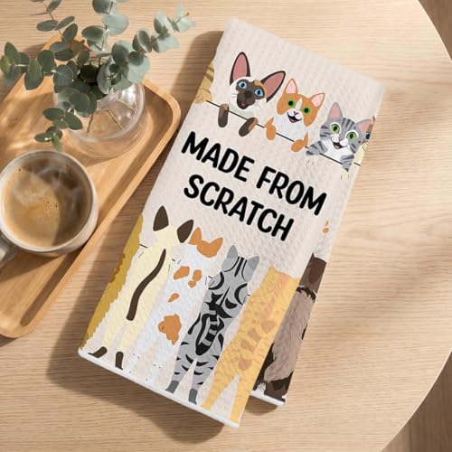 Image of 2 Pcs Funny Cat Kitchen Towels 24x14 Inch, Cats Gifts Reusable Dish Towels for Kitchen Bathroom Decor, Waffle Weave Hand Cloth Tea Towel, Cute Cat Lover Gifts for Women Mom Friend