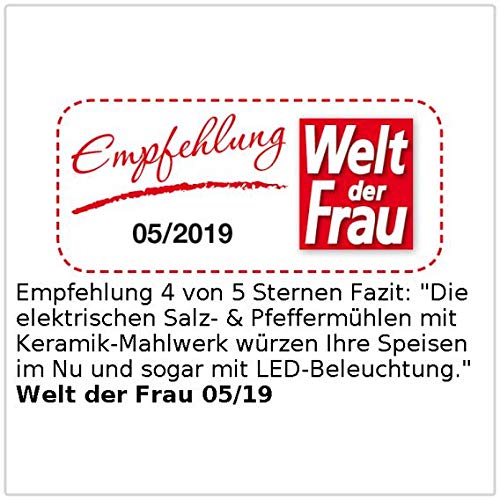 Rosenstein & Söhne Elektrische zoutvaatje: set van 2 elektrische zout- en pepermolen, keramische maalwerk, licht, 22,5… - Image 5