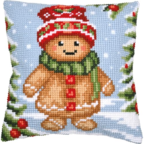 Coussin Point de Croix Canevas Peint Évite les Erreurs Broderie Facile Pain d'Épices