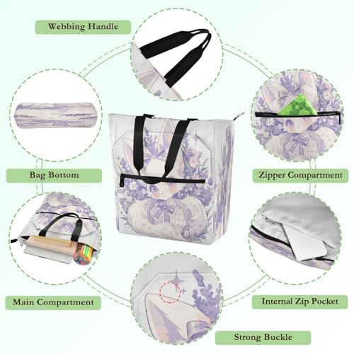 Decorative Book Tote Bag for Kids Boys Girls, Cute Cartoon Purple Fox Beaty Pastel Lightweight Child Book Tote Resuable Grocery Bag Handbag for School Work Travel Rainbow bolsos para guardar3