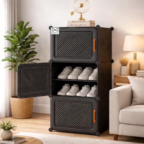 Image of 6 Layer Plastic Shoe Rack for Home 6 Layer with Cover Shoe Rack with Door | Multi Layer Shoe Organizer Stand | Space Saving Footwear Storage Cabinet for Bedroom Entryway.