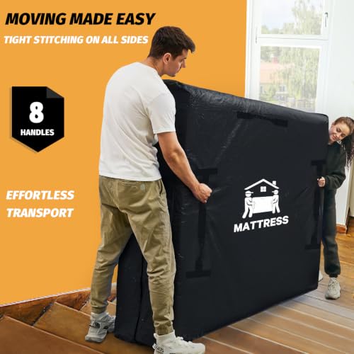 Image of Mattress Bags for Moving, BETU Mattress Protector Waterproof Mattress Cover Cal King Size Storage Bags with 8 Heavy-Duty Handles and Zipper for Bed Extra Thick Large Reusable(86 inchx75 inchx15 inch Black)