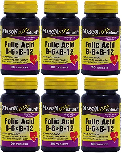 Mason Vitamins Folic Acid B-6 & B12 Heart Health Formula 90 Tablets per Bottle Pack of 6 Total 540 Tablets