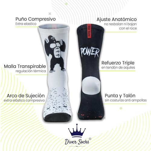 DIVER SOCKS Calcetines Deporte Hombre: Calcetines para Running, Ciclismo, Crosstraining, Padel y Gimnasio -Calcetines hombre divertidos con diseños unicos para Atletas - Talla unica 40-46 - imagen 4