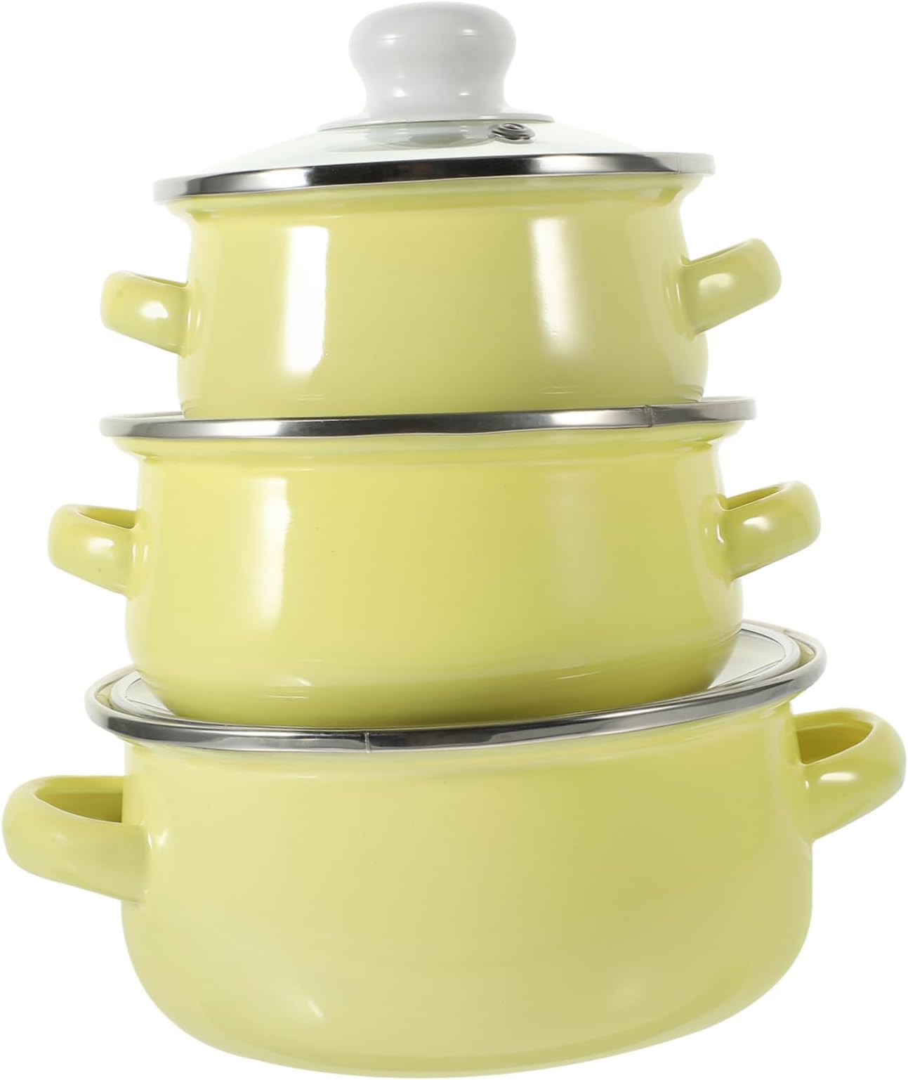 Flat Bottom Enamel Pots Set 3 Pieces Soup Pot for Cooking Instant Noodles Sauce Salad Sturdy and Sturdy Enamelware