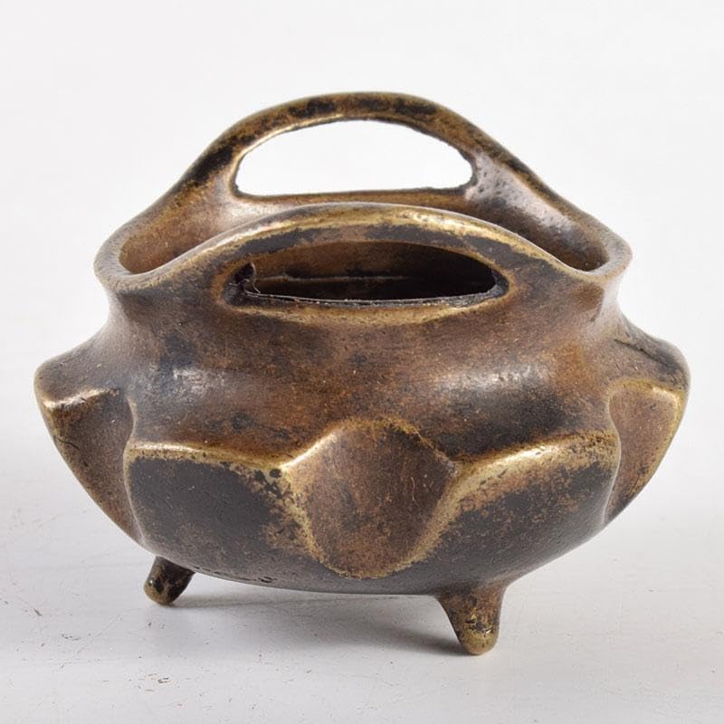 中国 古銅宣徳銅 宣款 三足沖耳爐 香炉 時代箱付 M R4946 中国 古銅宣