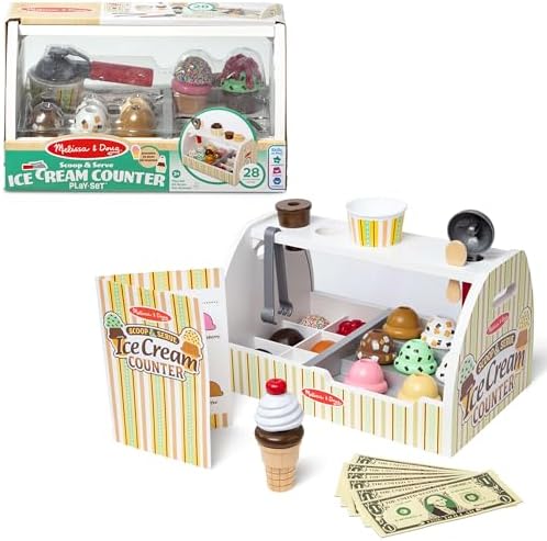 Melissa & Doug - Eisdiele aus Holz, 28-teilig, Für das Eisdielen-...