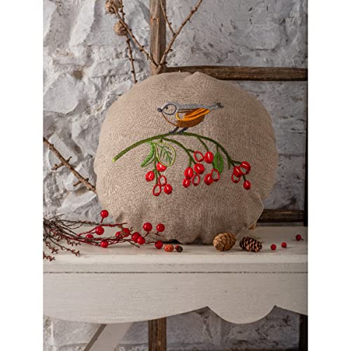 Kit de broderie lin vintage oiseaux coussin de haute qualité avec dos