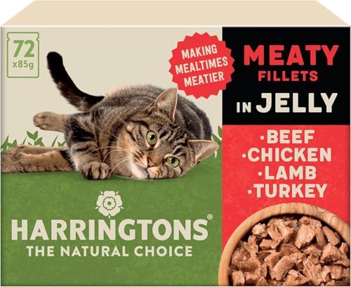 Harringtons Complete Wet Pouch Grain Free Hypoallergenic Adult Cat Food Meaty in Jelly Pack 72x85g - Beef, Chicken, Lamb & Turkey - Making Mealtimes Meatier