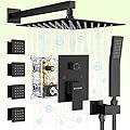 Bostingner Shower Body Sprays Systems, 10 Inch Rain Shower Head System Wall Mounted, All Metal Shower Jets System, Contain Rough-in Shower Valve, Matte Black