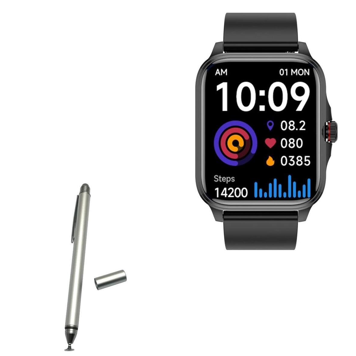 BoxWave Stylus Pen Compatible with Koalarhealth KH90 - DualTip Capacitive Stylus, Fiber Tip Disc Tip Capacitive Stylus Pen - Metallic Silver