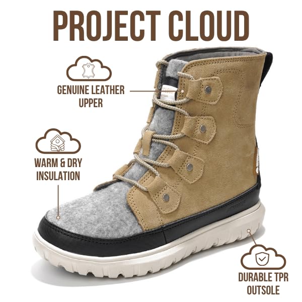 Image of Project Cloud 100% Genuine Leather Womens Snow Boots- Genuine Leather Waterproof Memory Foam Insole and Non-Slip Winter Snow Boots For Women Footwear - Outdoor Shoes (Leonora)
