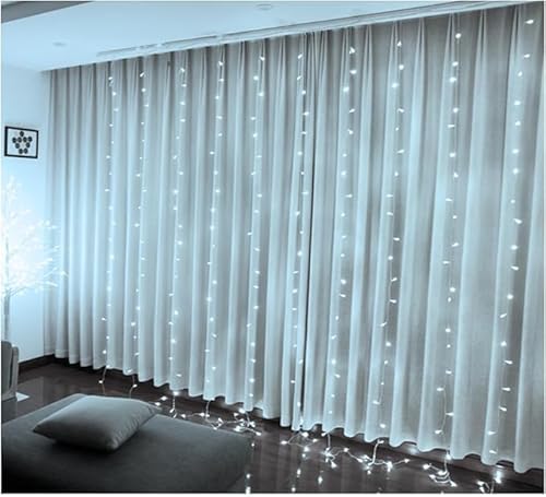 Pisca de Natal LED Cortina Fio de Fada USB 200L 3x2m 8 Modos - 110v/220v - cor branco