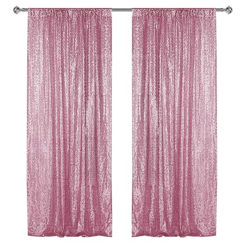 Sugargirl Pink Sequin Backdrop Curtain 2 Panels 2FTx8FT Glitter Pink Background Drapes Sparkle Photography Backdrop for Party Wedding Birthday Wall Decoration