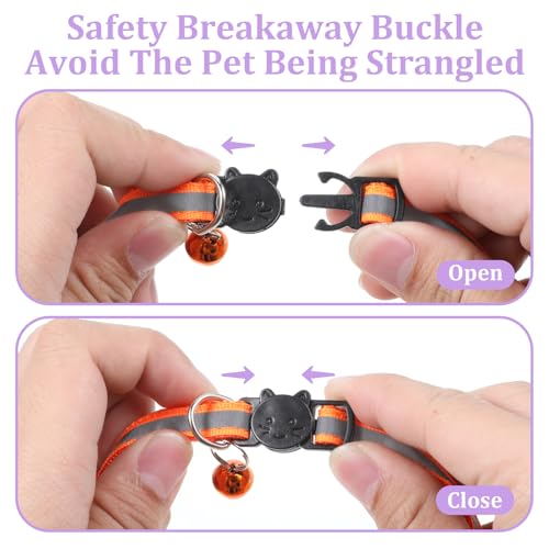 TIESOME 6 Stück Reflektierend Katze Halsband, Katzenhalsbänder mit Schnellverschluss, Katzenhalsband mit Glöckchen Verstellbar 20–32 cm für Welpen kleine Hunde und Katzen Halsband Kat für Außen Innen