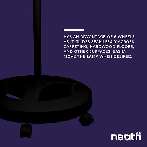 Miniatura 4 de Neatfi Lámpara de aumento súper LED de 5 pulgadas, 1,200 lúmenes, paquete de soporte de suelo con 6 ruedas base giratoria (negro)
