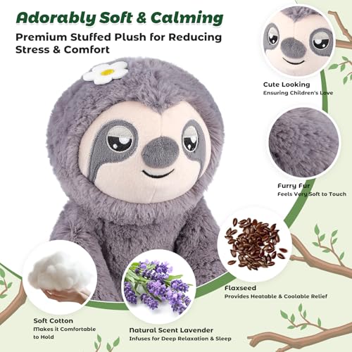 Bobbie & Laxi Microwavable & Coolable Sloth Stuffed Animal – Heating Pad for Period Cramps Relief Muscle Pain & Anxiety Cute Sloth Plush Toy for Comfort & Warmth Gifts for Adults & Kids, Boys & Girls
