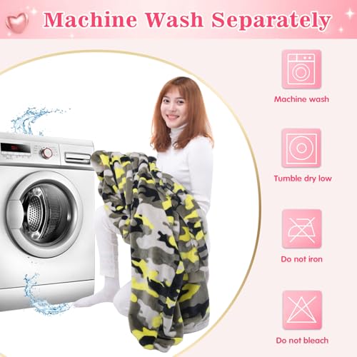Image of Waitu Wearable Blanket Sweatshirt Gifts for Women and Men, Warm and Cozy Giant Blanket Hoodie, Thick Flannel Blanket with Sleeves and Giant Pocket - Yellow Camo