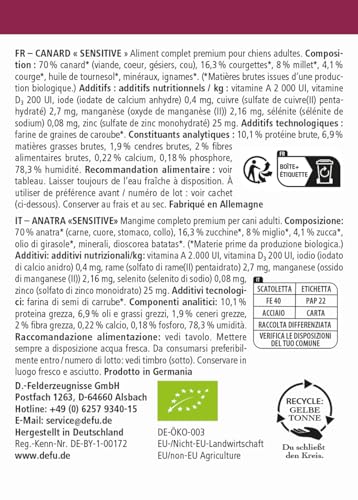 defu Hundefutter | 12 x 410 g | Bio Ente Sensitiv | Premium Bio Nassfutter Menü | Alleinfuttermittel für Hunde