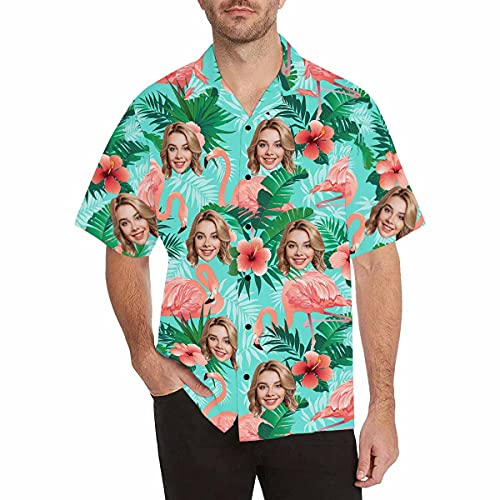 Custom Flamingo Hawaiian Shirt with Face for Men Personalized Photo Men Aloha Beach Tropical Pineapple Floral Shirts