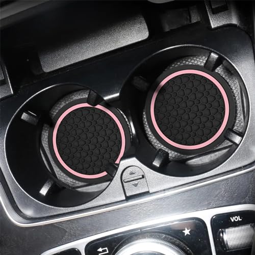 Image of Mandark 4PCS Car Cup Holder Coasters, 2.75 Inch Non-Slip Insert Water Bottle Holder Pads, Dustproof Automotive Interior Accessories Mat, Universal for Vehicles, Trucks, RVs and More（Black /Pink）