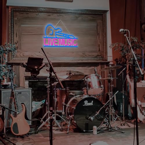 Image of Horseneon Guitar Neon Signs for Wall Decor,Live Music Neon Lights for Bedroom,Guitar Led Light up Sign with USB Powered for Music Party, Bar, Club