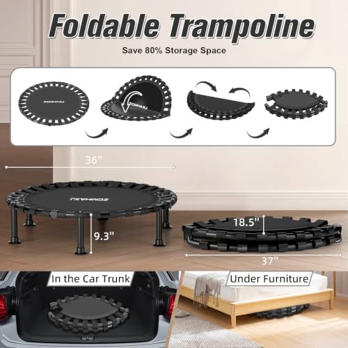Image of ZCMHAXJ Foldable Mini Trampoline, 36 inch /40 inch /48 inch Rebounder Trampoline for Adults & Kids, 440lbs Capacity Indoor Fitness Workout Exercise Equipment