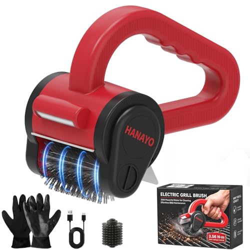 Electric Grill Brush, Rechargeable BBQ Grill Brush with High-Torque Motor, LED Light, Dishwasher-Safe Stainless Steel Rotary Brush Head,150 Mins Runtime Grill Brush for Outdoor Grill
