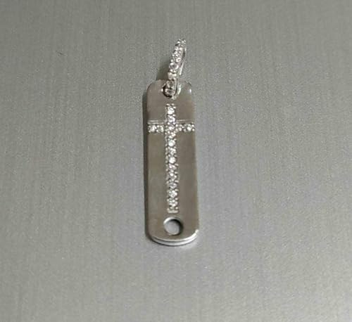 Animas Jewels Real 925 Sterling Silver 0.20 Ct Round Cut Diamond Cross Bar Charm Pendant Necklace 18" Chain #TOP1