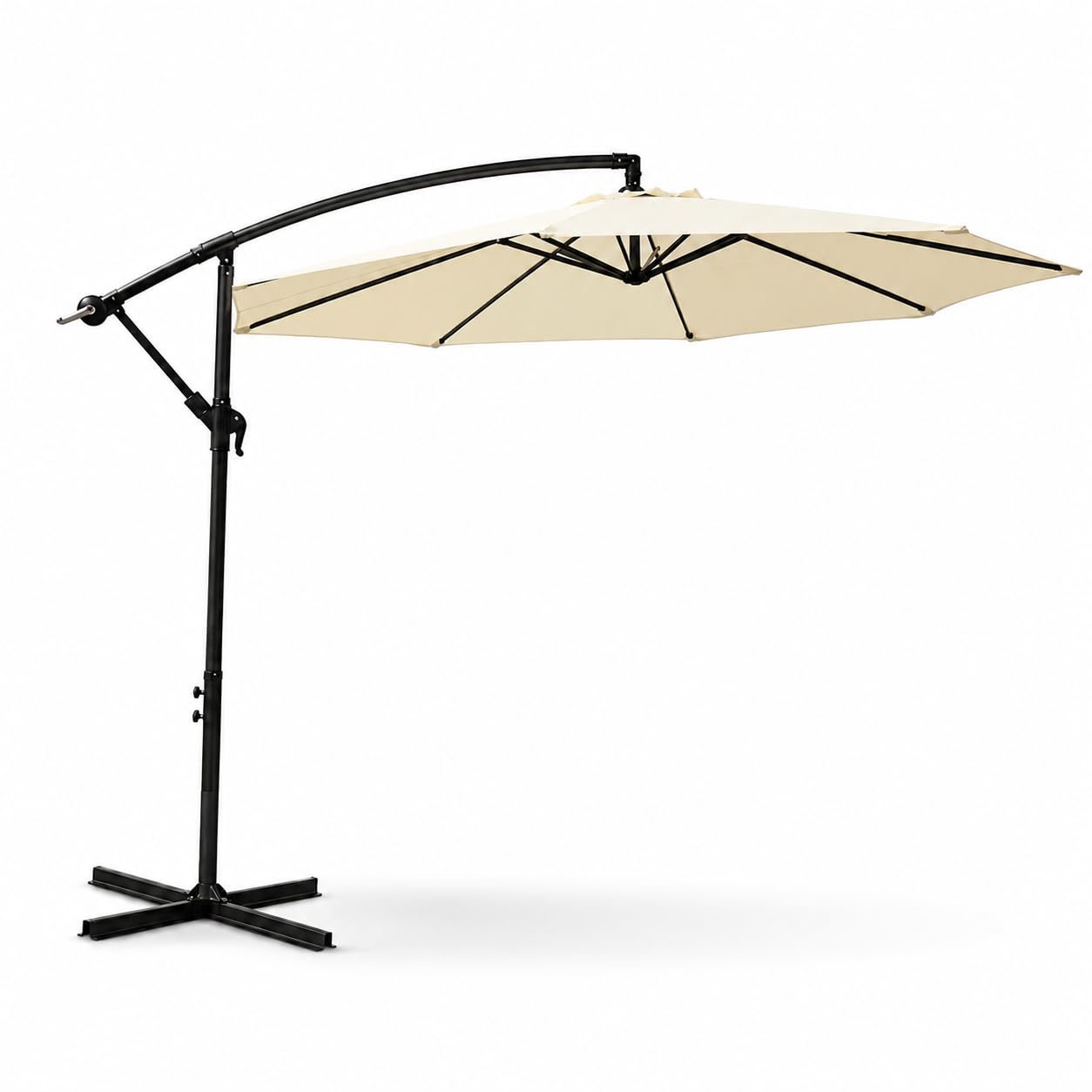 Sombrilla Terraza Exterior 3 m Lateral Inclinable 360° – Parasol Excéntrico de Jardín con Manivela, Mástil Lateral, Protección UV, Tejido Impermeable, Beige (sin base)