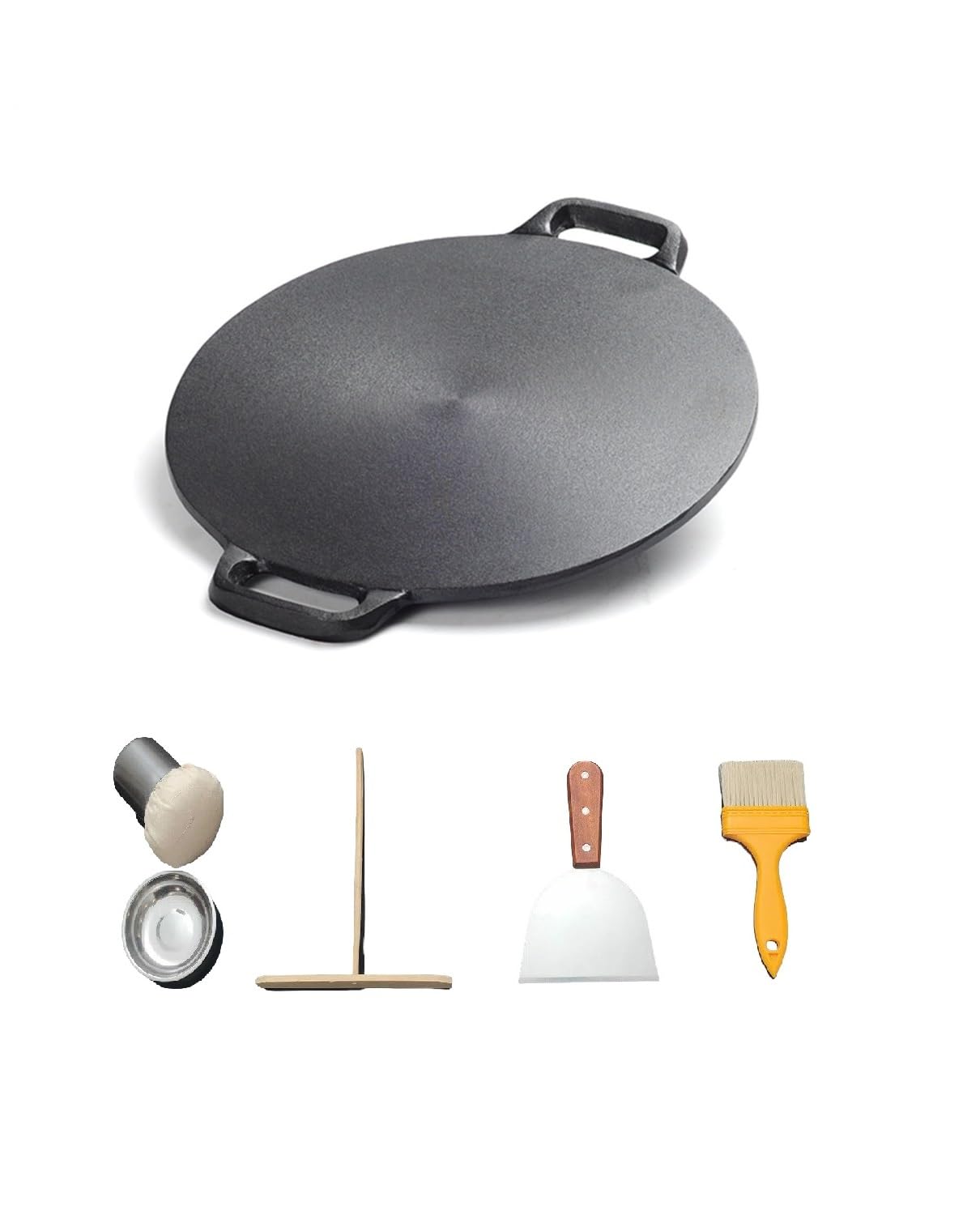 Poêle à crêpes chinoise, poêle à frire en fonte, 32 cm - Idéal pour faire et réchauffer crêpes, tortillas et pancakes