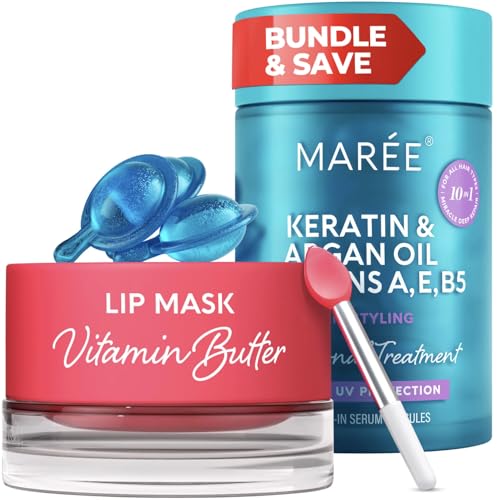 MAREE Glow Up Bundle - Overnight Collagen Lip Mask & Hair Styling Oil for Frizzy Dry & Damaged Hair Nourish & Hydrate Your Lips & Hair