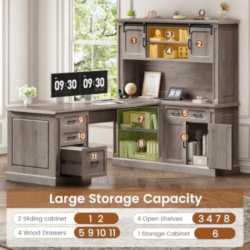 Image of SEDETA 67 inch Farmhouse Executive L Shaped Desk with Hutch & Storage