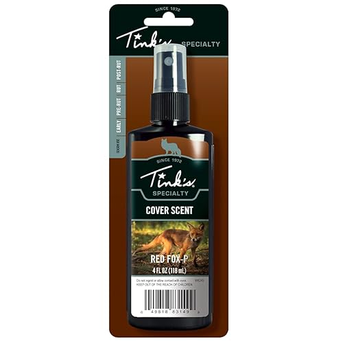 Tink's Red Fox-P Power Cover Scent  Botella de spray de 4 onzas  Accesorios de caza, eliminador de olores natural + bloqueador de olor para aroma