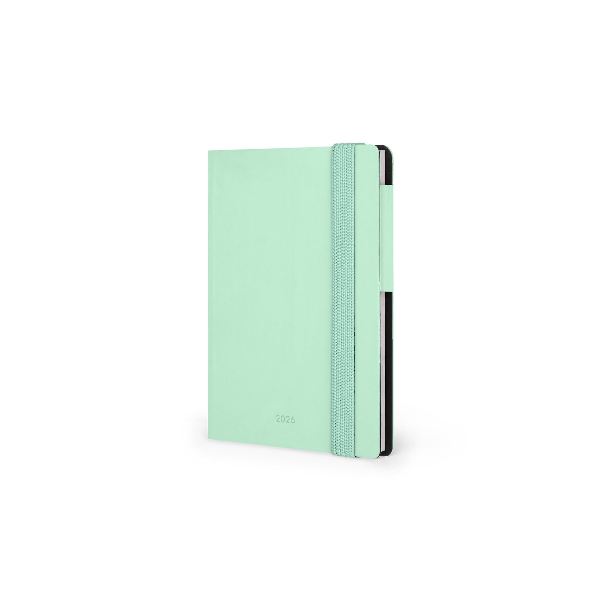 Legami Agenda hebdomadaire Mini 2026 Pastel Mint 12 mois carnet d'adresses fermeture élastique papier FSC 8 x 10 cm