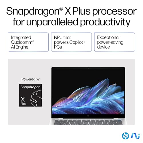 Image of HP OmniBook X Snapdragon X Plus (16GB RAM /512GB SSD /2.2K 16:10 87.81% STBR Touchscreen 400 nits /Windows 11 /5MP Camera /Poly Studio /Backlit KB /14 inch (35.6cm) /Silver /1.34kg) 14-fe1011QU Laptop