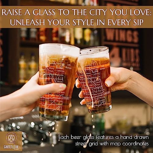 Greenline Goods Beer Glasses - 16 Oz Drinkware Set For Chicago Lovers - Set Of 2 - Etched With Chicago, Il Map | Premium Decorative Glassware #TOP1