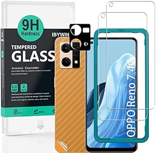 Ibywind Screen Protector for Oppo Reno 7 4G 6.43", [Pack of 2] with Metal Camera Lens Protector,Back Carbon Fiber Skin Protector,Including Easy Install Kit