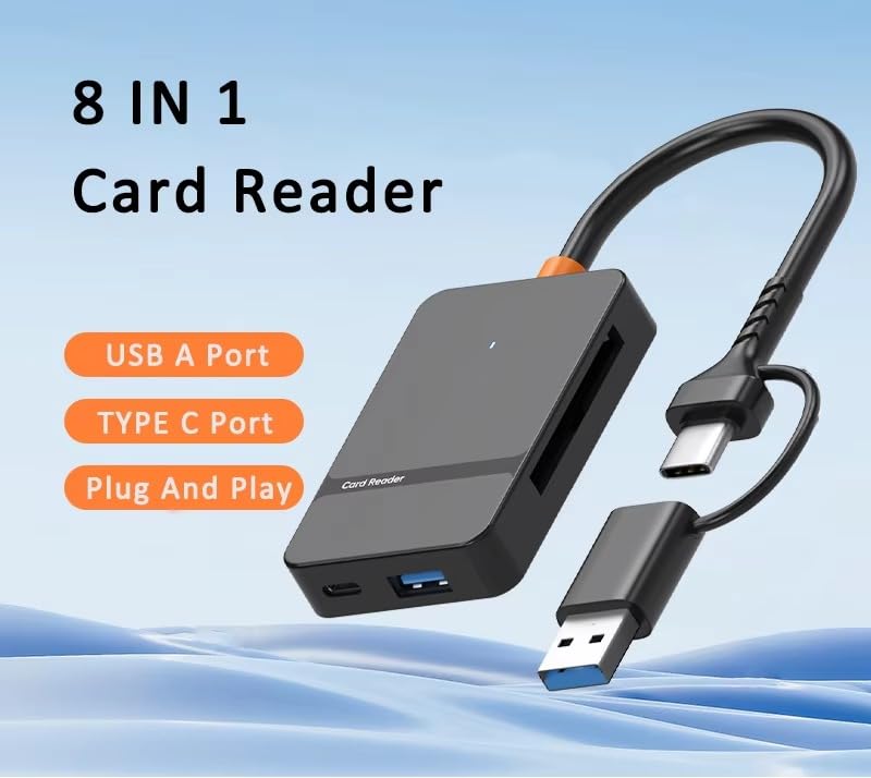 Image of USB Type C + USB 3.0 8 in 1 Multi-Ports Card Reader Support MS CF TF /SD DHC SDXC for Laptop Mobile Phone Camera
