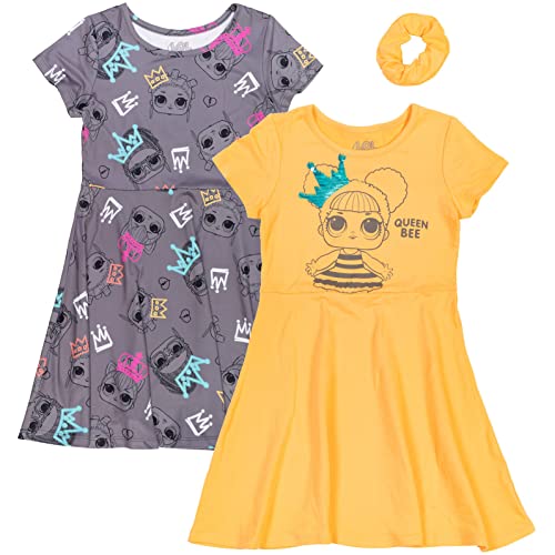 L.o.l. Surprise! Queen Bee Kitty Queen Little Girls Skater Sequin Dresses Scrunchie Gray/Yellow 7-8 #TOP9