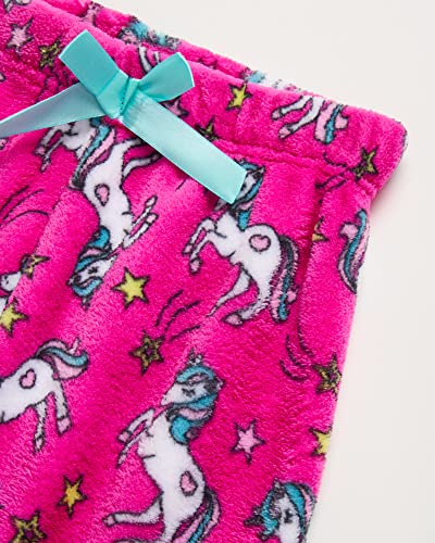 Sleep & Co Girls' Pajama Bottoms - Fleece Lounge Pants, Slippers: Puppies, Pandas, Unicorns (5-16), Size 10/12, Raspberry Sorbet Unicorns #TOP2