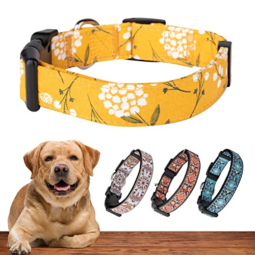 Dog Collar for Small Medium & Large Dogs - Heavy Duty Cotton, Long Lasting, Adjustable, Strong and Durable Puppy Quick Release Buckle - Yellow Spring Quality Collar