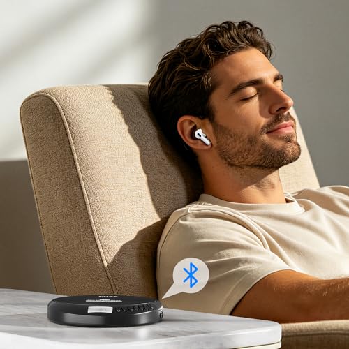 Image of Coby Portable Bluetooth CD Player with FM Radio & Headphones, Rechargeable Anti-Skip Discman with MP3 Playback, AUX Input, Super Bass, Compact Retro Music Player for Home, Car, and Travel - Black
